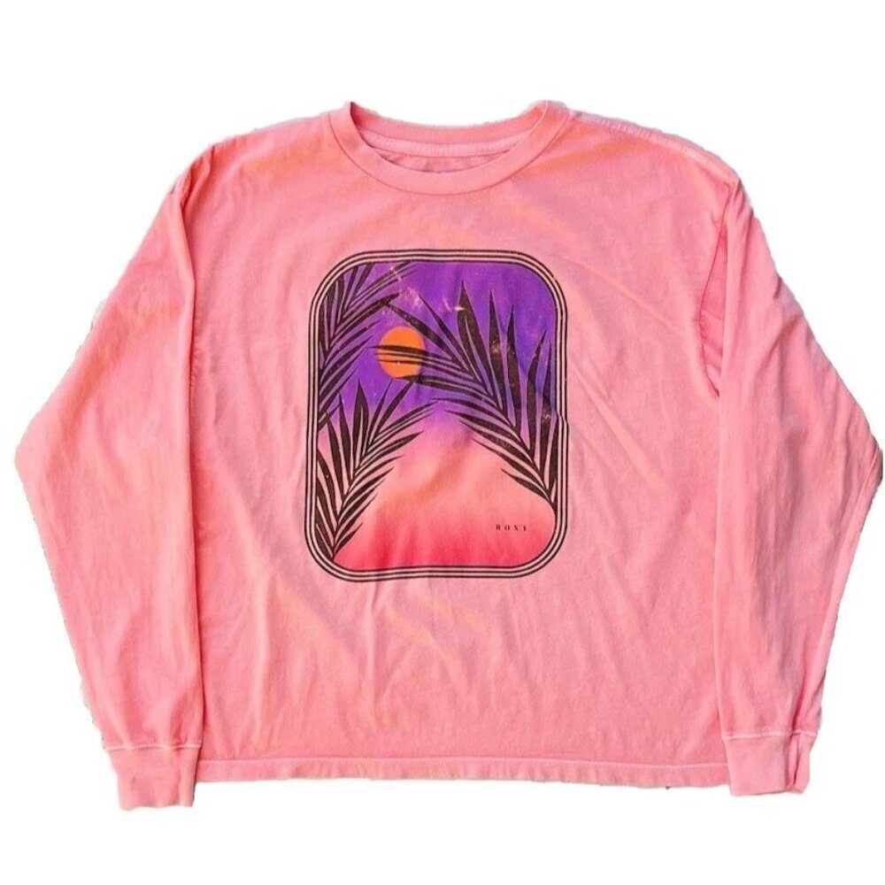 ROXY Women's Pink Sunset Photo Long Sleeve Shirt Size Small